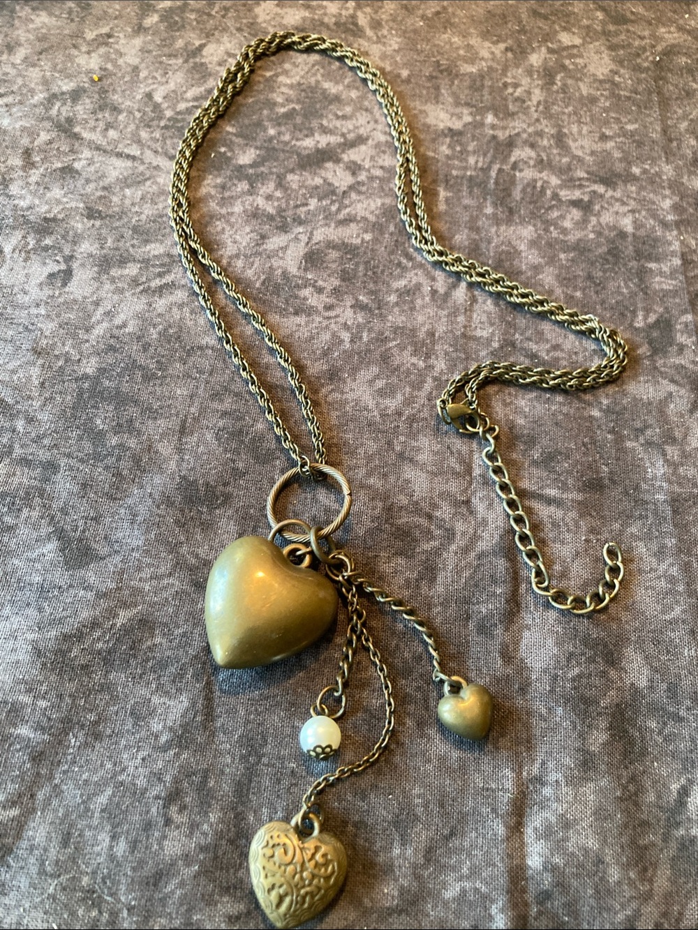Metallic Heart Charm Necklace in Vintage Finish